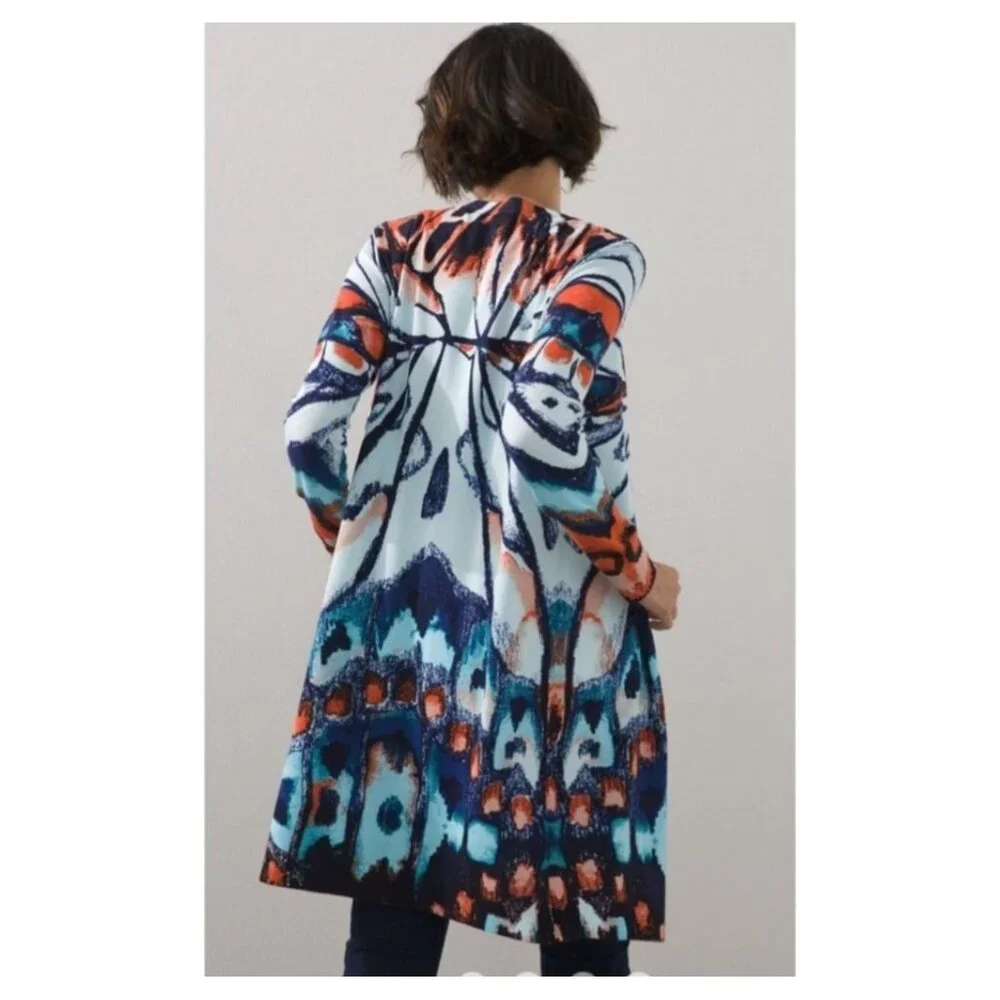 Chicos Open-Front Butterfly Print Long Cardigan Sweater S‎ - Picture 3 of 13